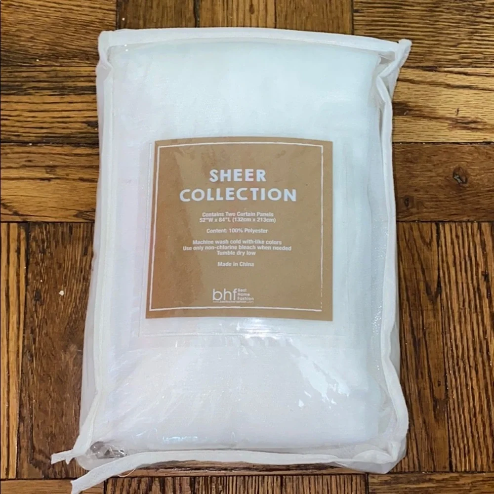 New BNF two white sheer curtain panels